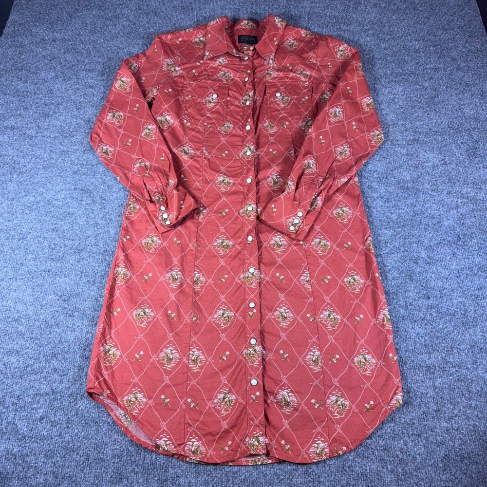 Pendleton Cowgirl Lattice Gambler Shirt Dress Red Pearl Snap Western XS